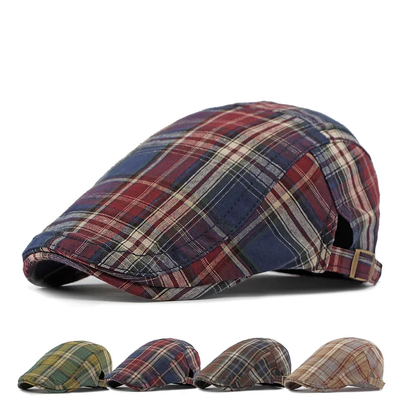Four Seasons Cotton Stripe Print Newsboy Caps Flat Peaked Cap Men and Women Painter Beret Hats 166 beret hat newsboy cap newsboy hat woolen beret