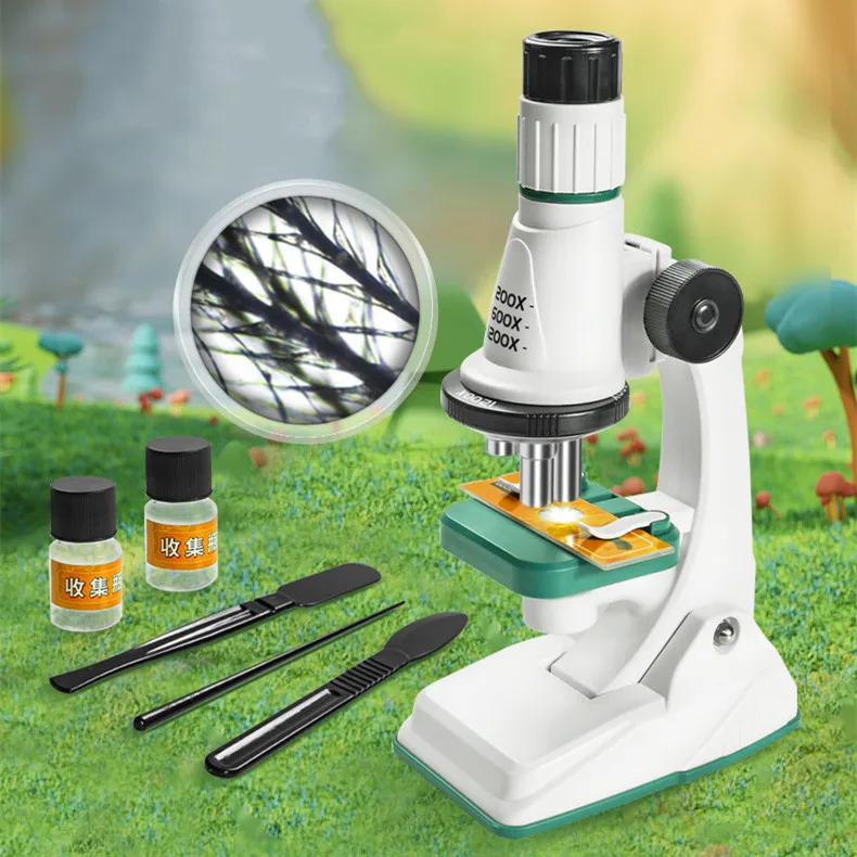 

[Funny] Children's portable microscope science experiment kit LED Light 1200x make specimen education toys baby birthday gift