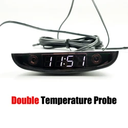White Inverted LED Thermometer Voltmeter Clock with Dual Temperature Sensor Display (White Light - Inverted)