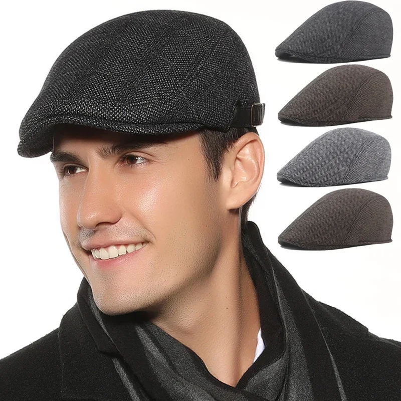 Berets Men Wool Hat Herringbone Flat Cap C