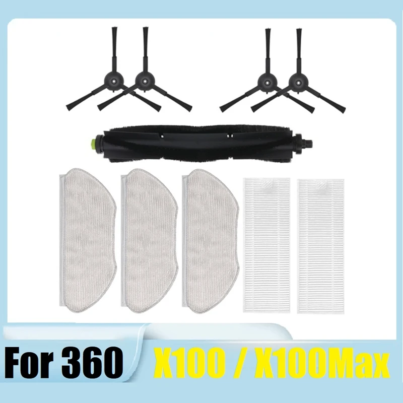 

Запчасти для робота-пылесоса 360 X100/X100max, моющаяся основная боковая щетка, Швабра, ткань, фильтр НЕРА, 10 шт.