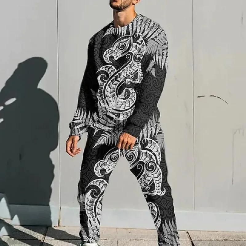 2023 New Winter Men's Sports Suit 3D Printing KING/Poker A Men's Oversized O-Neck Jogging Suit Fashion Long Sleeve Tshirt Set summer new 3d printing men s t shirt and pants set two piece sports jogging outdoor fashion casual sportswear set