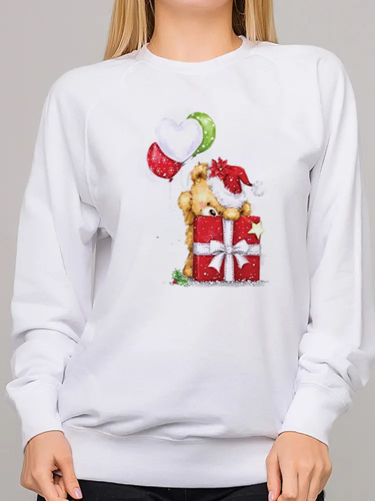 

Cartoon Santa Claus Xmas Hat Women Hoodies Printed Long Sleeves Pullover Fleeces Sweatshirts Oversized Loose Girls Winter Tops