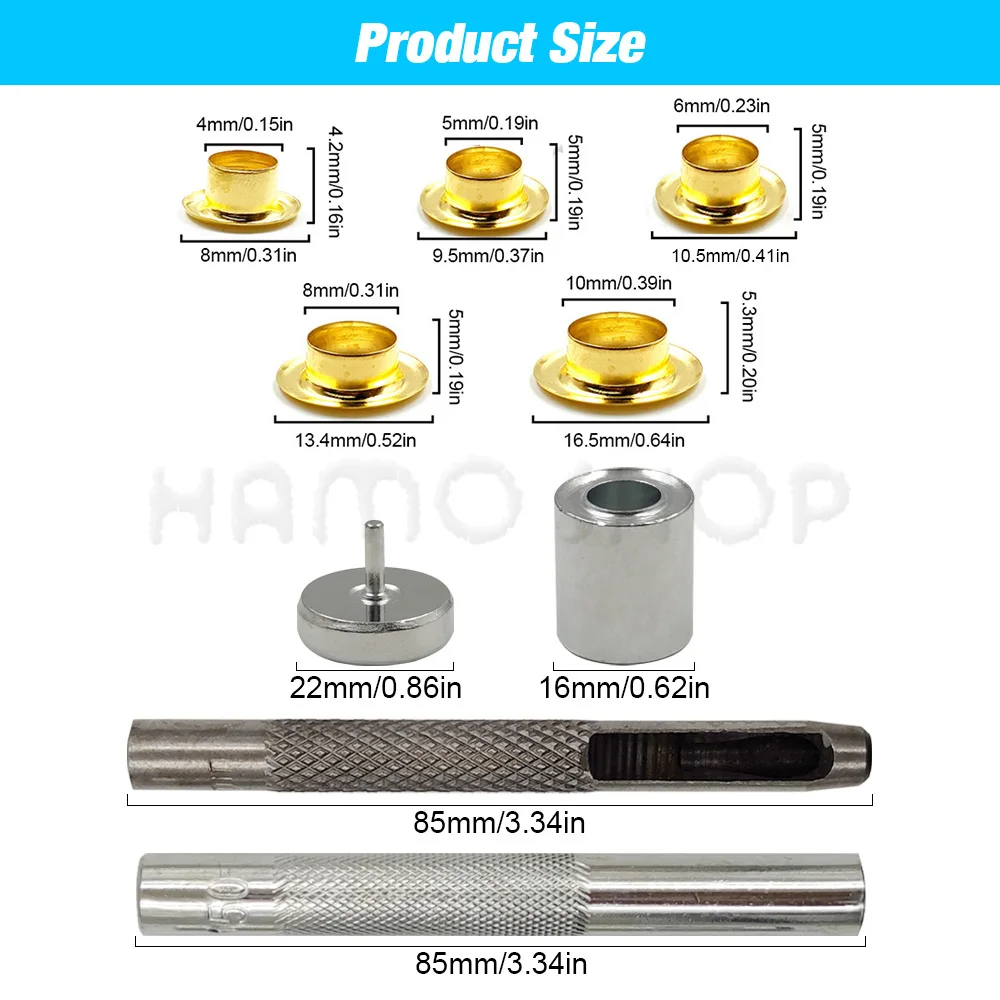 Eyelet Grommet Ring Kit 4mm Metal Rings With Washer Punch Tool 100 Sets