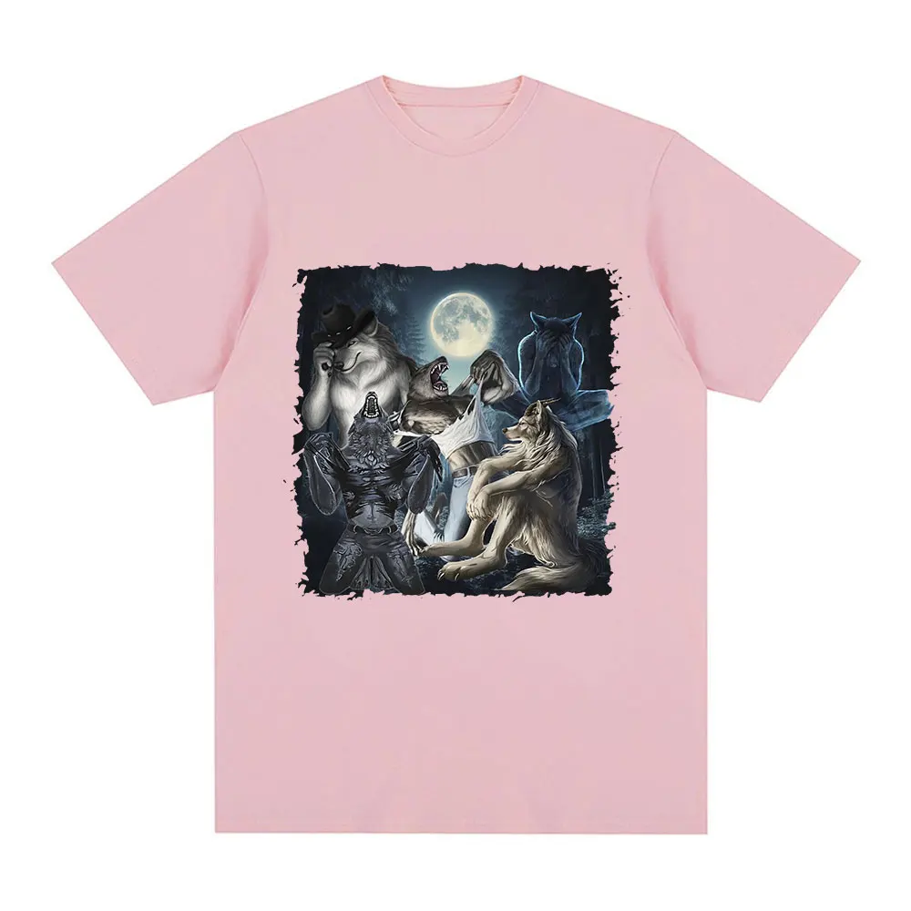 رجل يجلس الذئب قصيرة الأكمام المتضخم تي شيرت ، الق...