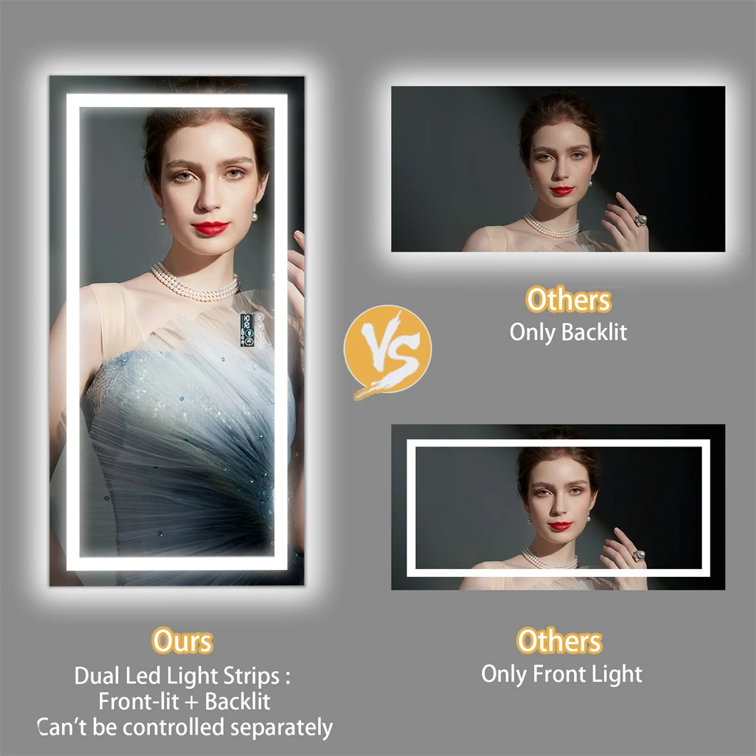 XXL Bathroom Mirror Smart LED Vanity Mirror Wall Mounted with Bluetooth, Digital Display, Back Front Lit,Anti Fog for Hotel Hall 4