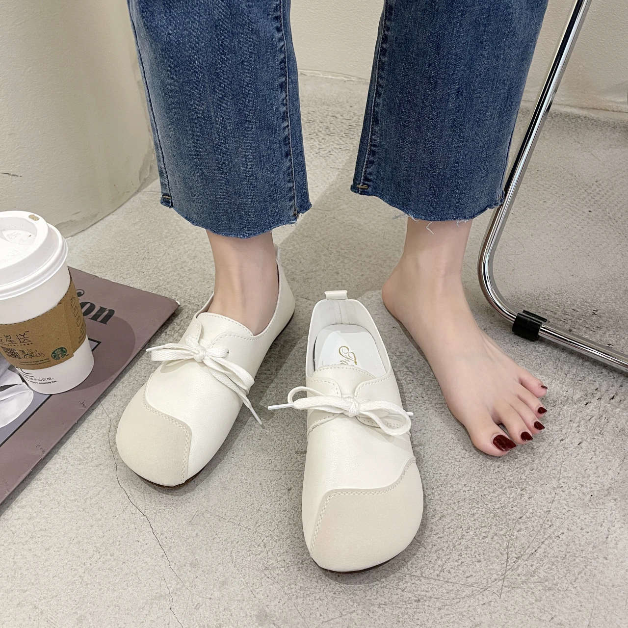Mori Vintage Literary Marichen 2024 Spring Doudou Shoes for Women Non-slip All Flat Flat Casual Small White Shoes