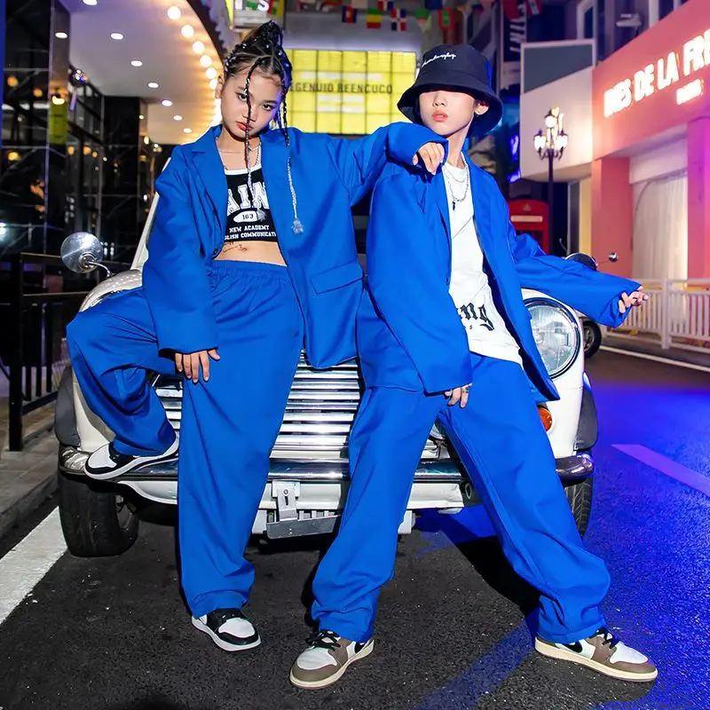 

Kids Hip Hop Clothing Sets Solid Suit Blazer + Letter Top + Pants Teen Boys Street Dance Costumes Girls Jazz Performance Suits
