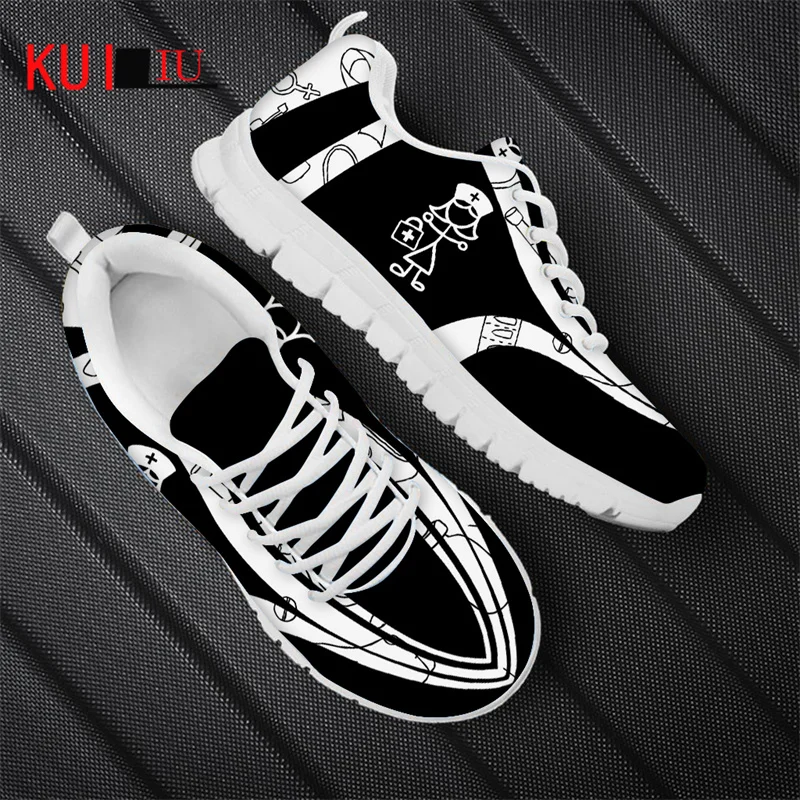 

KUILIU Women's Nurse Sneakers Casual Premium Sketch Nursing Fashion Design Lace Up Female Running Sports Shoes Air Mesh Flats