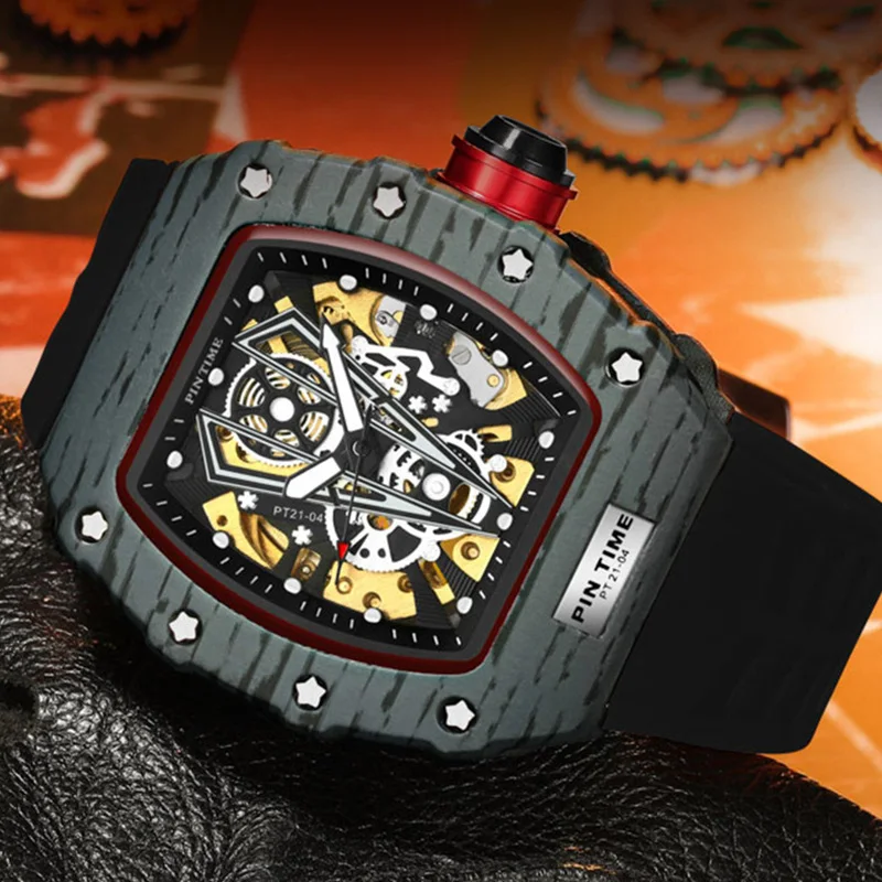 

Brand Men's Mechanical Watch Automatic Movement Hollowed Waterproof Luminous Hand Clock Punk Hip-Hop Male Luxurious Wristwatch