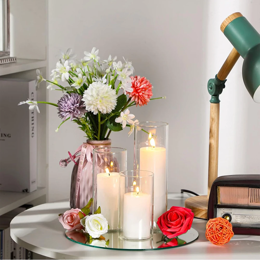 Set Portacandele In Vetro Con Candele Bianche A Pilastro, 6 Pezzi Di Diverse Altezze, Per Matrimoni E Centrotavola