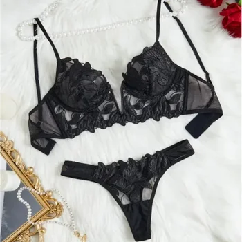 Fée Lingerie Floral Saint-Valentin Charme Slip Slip Sous-Vêtements Sexy Nuisette Fantaisie V Sous-Vêtements Ensemble Bref pour Dame Voir À Travers Le Soutien-Gorge