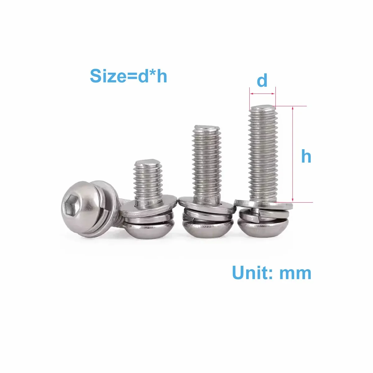 

304 Stainless Steel Round Head Hexagonal Triple Combination Screw With Flat Washer And Spring Washer Screw