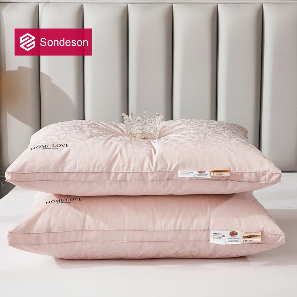 

Sondeson European Ham Pattern 100% Goose Down Pillows Neck Pillows Embroidery Sleeping Bedding 3D Style Cotton Pink Pillow Shell