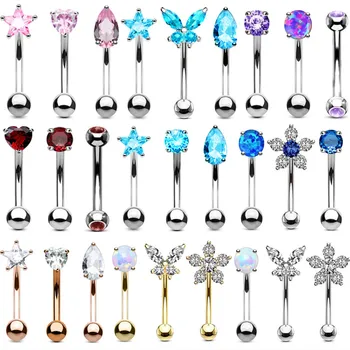 3PCS Flower Eyebrow Barbell Piercing Set Zircon Curved Barbells Piercing Pack Heart Ear Rook Earring Stud Bars Eyebrow Ring Lot