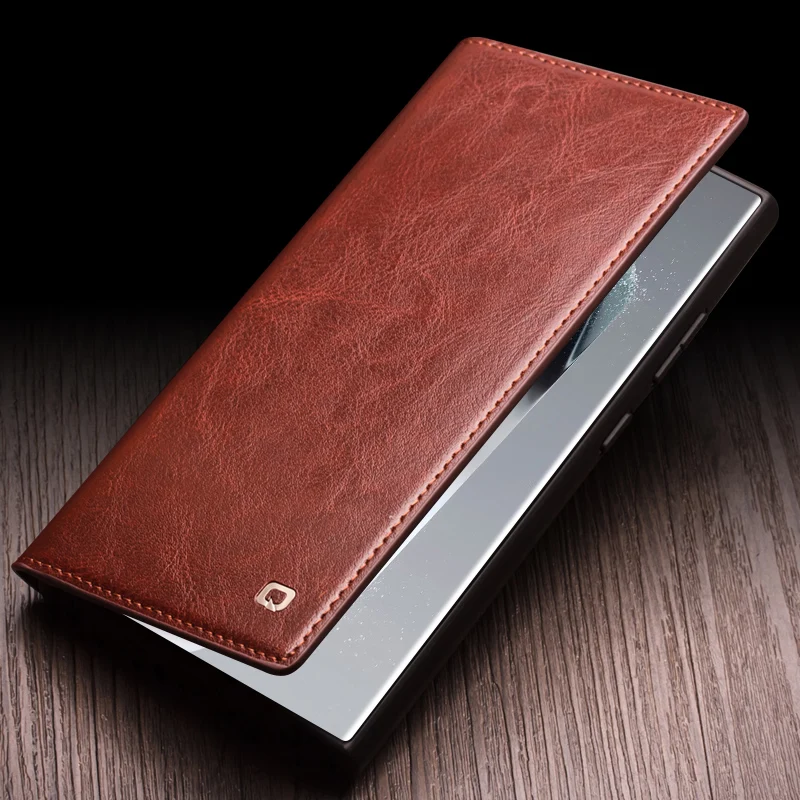 Qialino Genuine Leather Phone Case For Samsung Galaxy S24 S23 S25 Plus Ultra Business Style Fashion Luxury With Card Slots Cover
