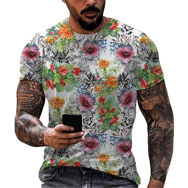 Floral 3D Print Short Sleeve T Shirt Summer Tees