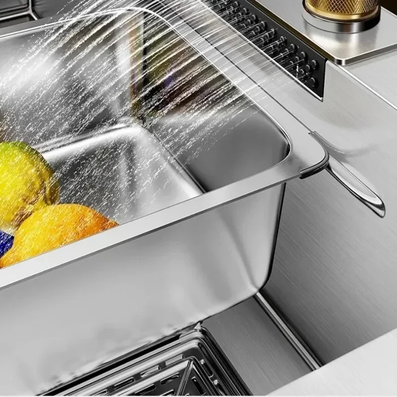 Nano 304 Stainless Steel Sink Waterfall Large Single Slot Kitchen Sink Vegetable Stainless Steel Household Sink 5