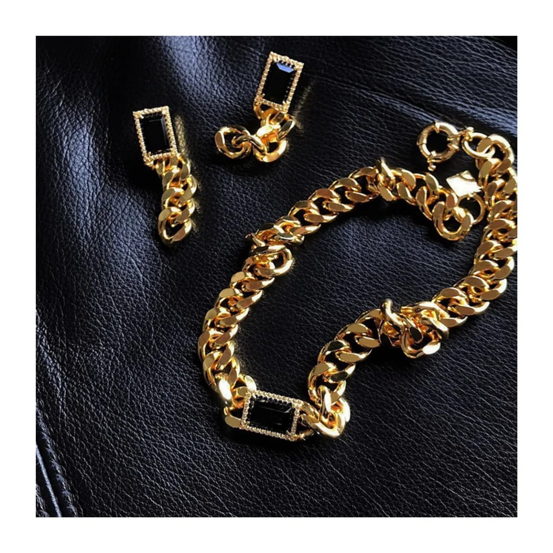 

Personalized square thick chain cool style earring set