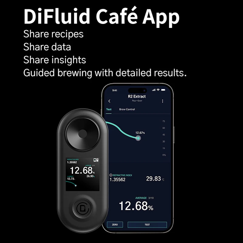 Difluid r2 추출 굴절계, 앱 TDS와 연결 커피 농도 측정에 사용되는 커피 액세서리 측정