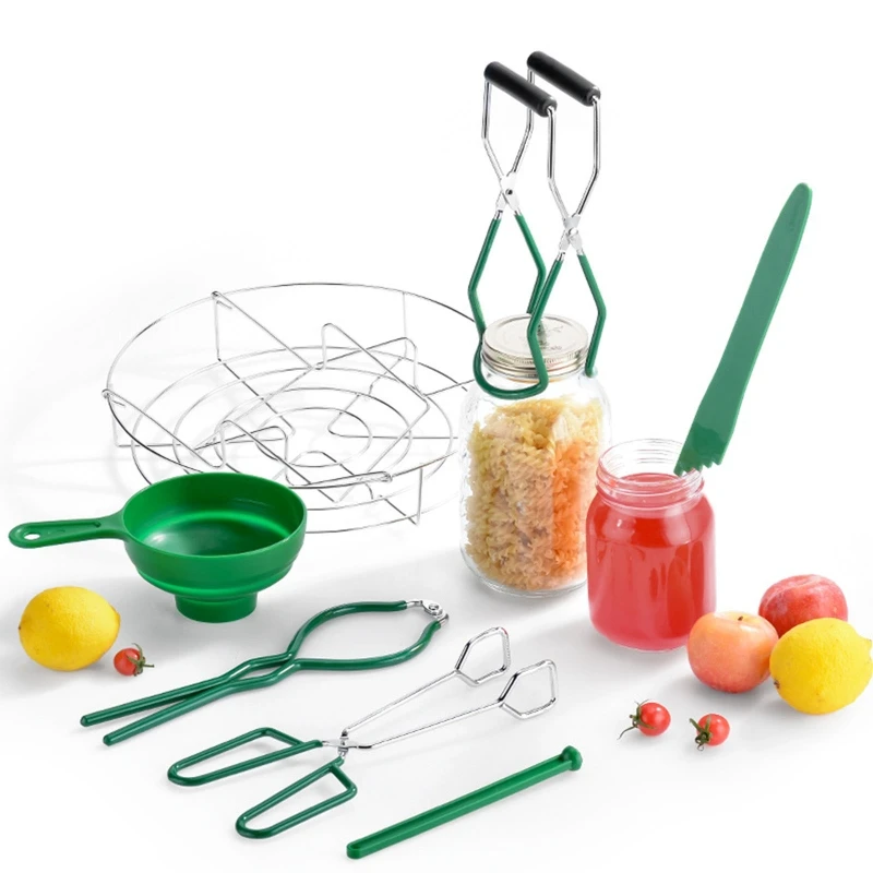 

7pcs Canning Jar Lifter Kit with Grip Handle Stainless Steel Can Tongs Clip Heat Resistance Anti-Clip Jar Glass Bottle Holder