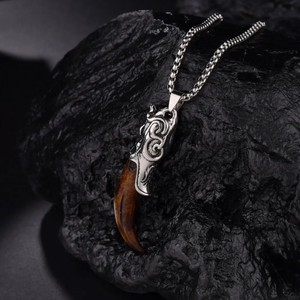 Fashion Brave Men's Pendant Necklace Vintage Silver Wolf Tooth Alloy Pendant Necklace Fashion Choker Punk Gothic Jewelry