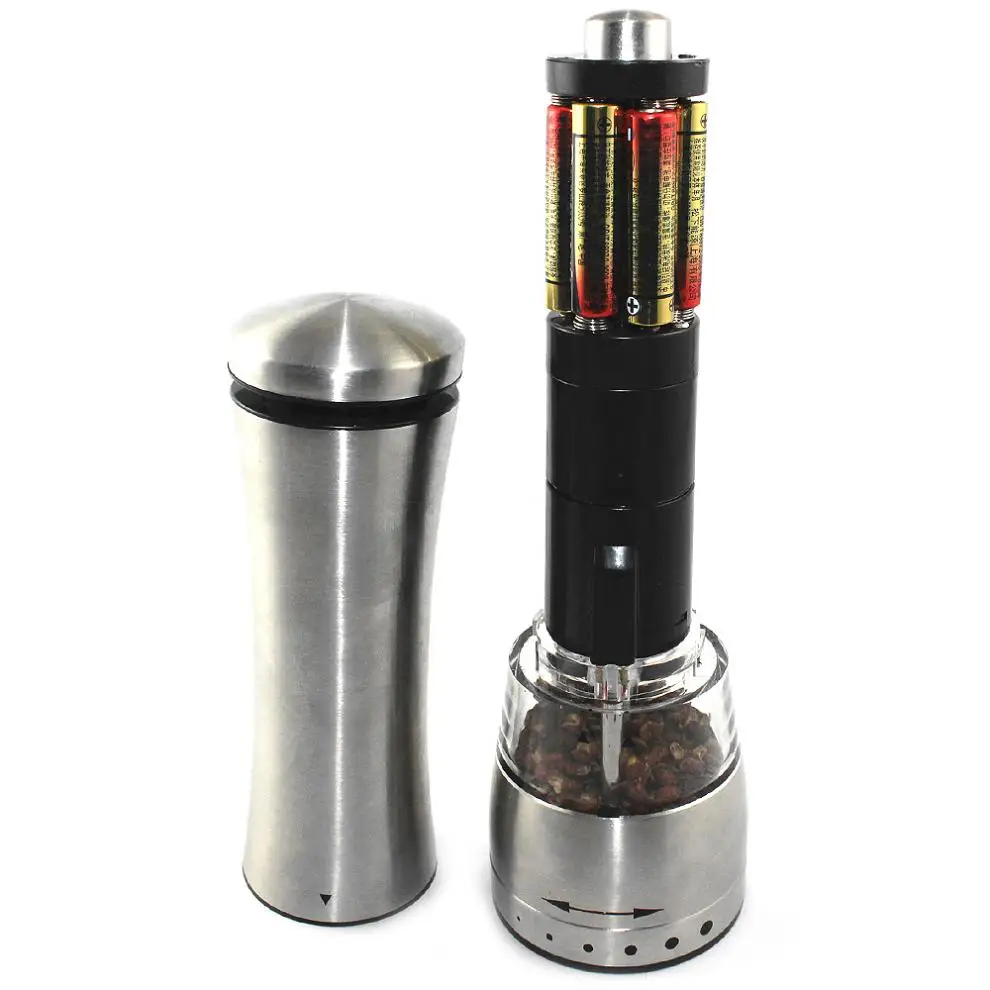 Black Pepper Mill Electric Salt Pepper Mills Grinder Spice Mill Battery Power Adjustable Ceramic LED Light Cooking Tool