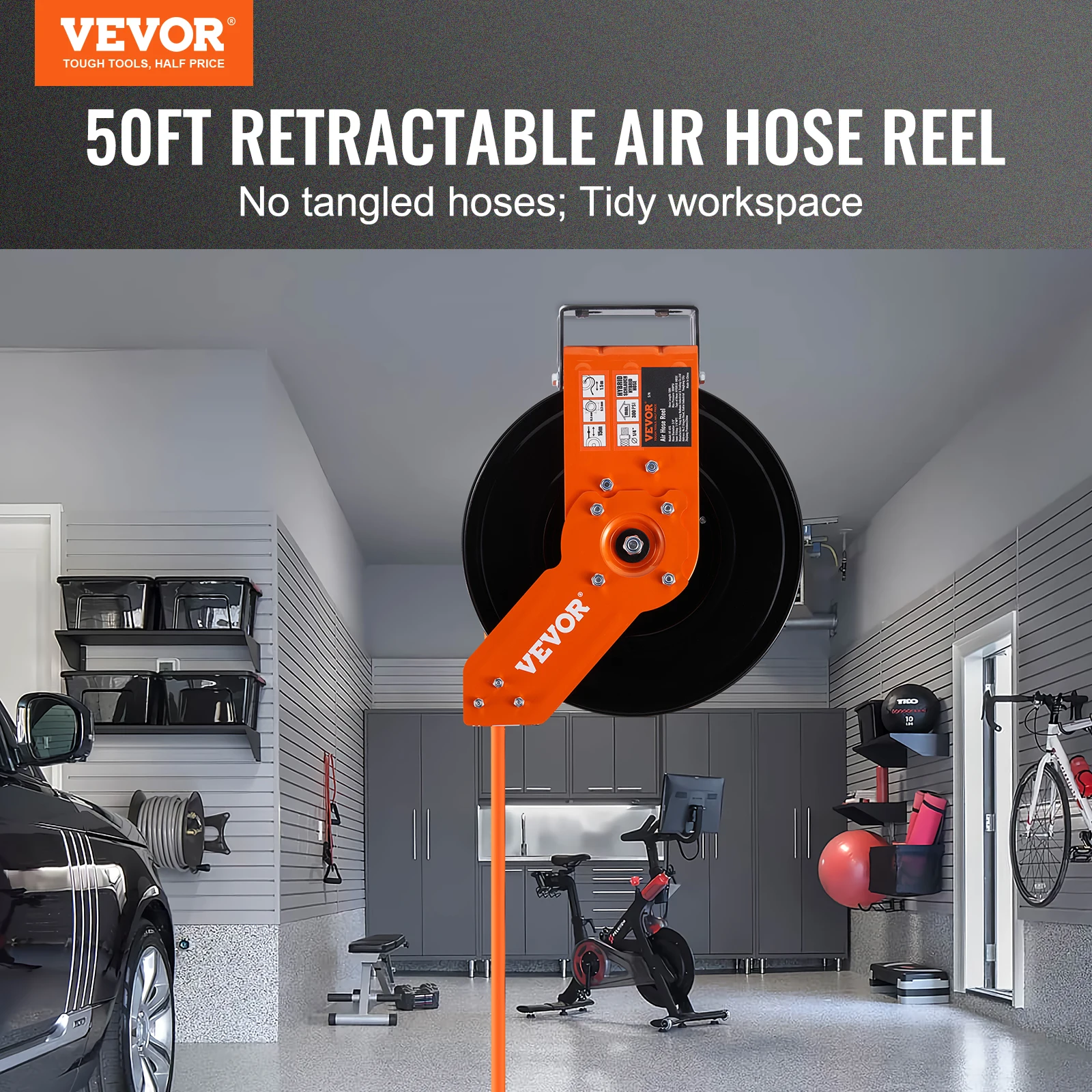 VEVOR Retractable Air Hose Reel 50 FT Hybrid Air Compressor