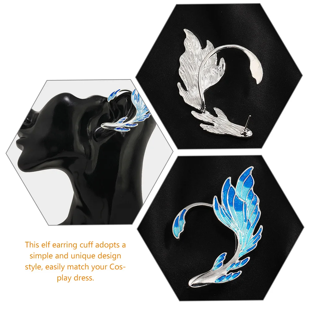 2 pezzi orecchini a clip per orecchie blu orecchini da donna orecchie da fata con piercing polsini da elfo accessori non per adulti - immagine 5