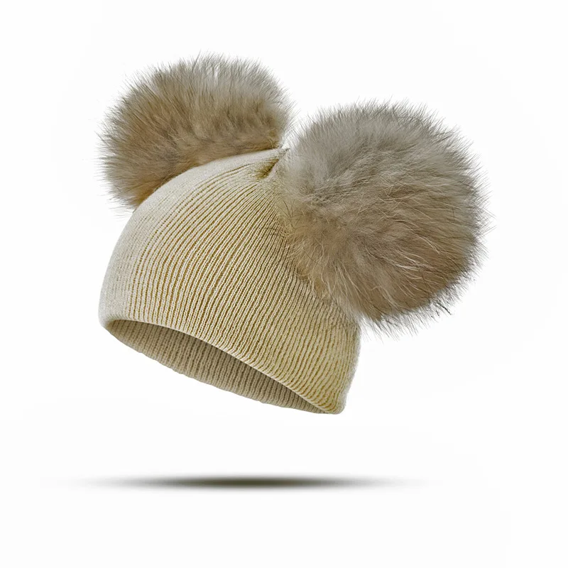 Beanies Infant Newborn Baby Hat Pompon Winter Children Hat Knitted Cute Cap with Two Double Pom Pom Ear For Girls Boys 5
