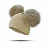 Beanies Infant Newborn Baby Hat Pompon Winter Children Hat Knitted Cute Cap with Two Double Pom Pom Ear For Girls Boys 5