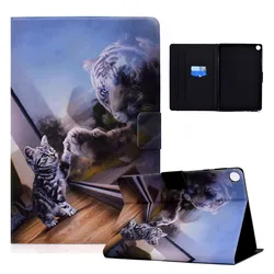 Kawaii Cartoon Folio Tablet Cover - Cute and Durable Case with Pen Holder for MatepadT10s 10.1inch (Cat and tiger)