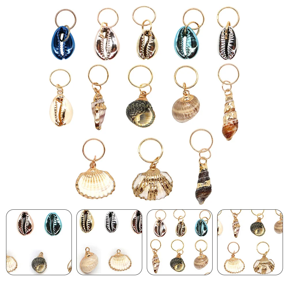 

13 Pcs Hair Braid Shell Round Flower Pot Crochet Ring Clip Charms European and American Rings Alloy