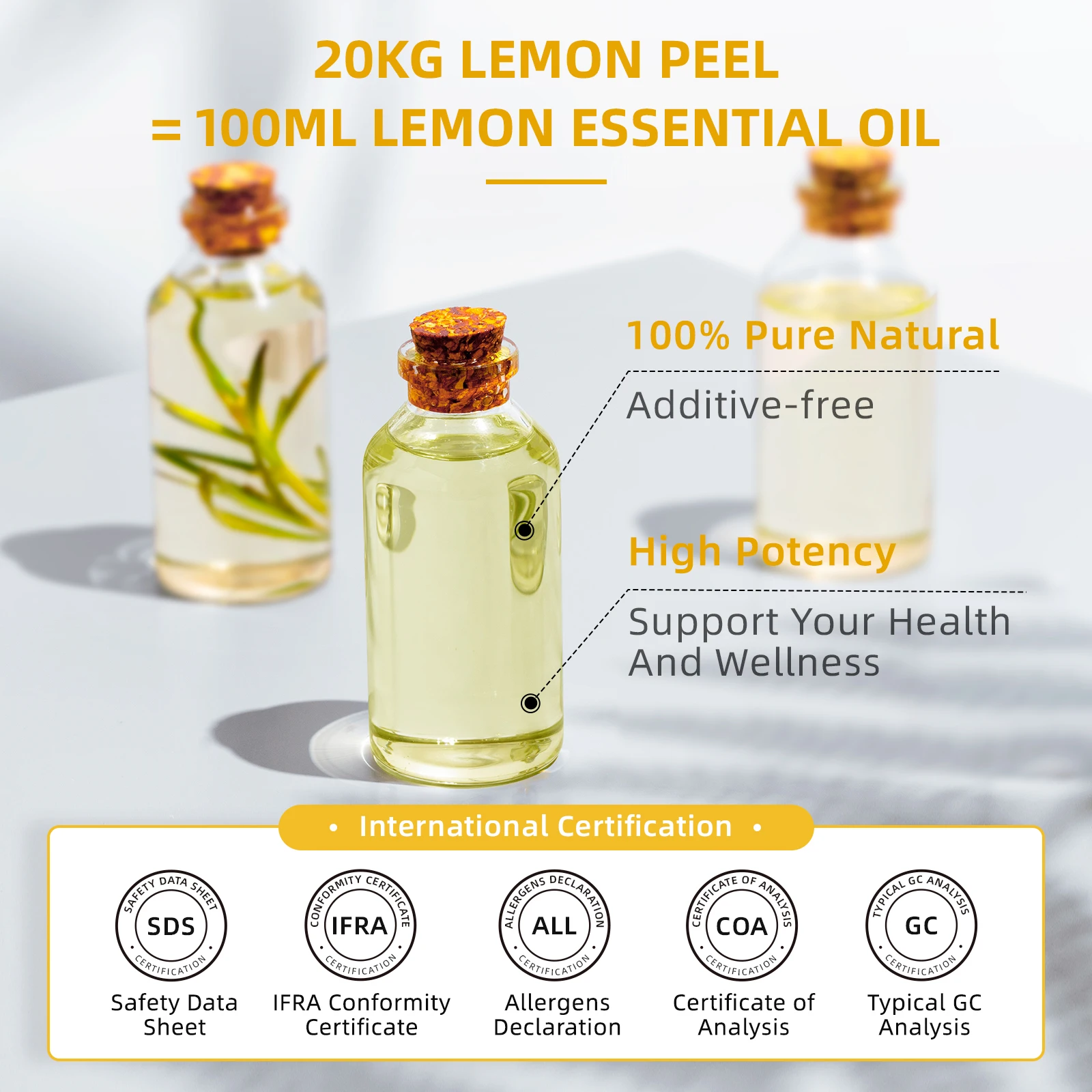 HIQILI 100ML Lemon Essential Oils for Diffuser/Humidifier/Massage/Aromatherapy Aromatic Oil for Candle/Soap Making & Hair Care