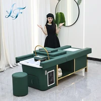 Table de massage thaïlandaise au design moderne, lit de lavage électrique, équipement de spa capillaire, lit de lavage inclinable pour salon de coiffure avec lavabo en céramique et repose-pieds 1
