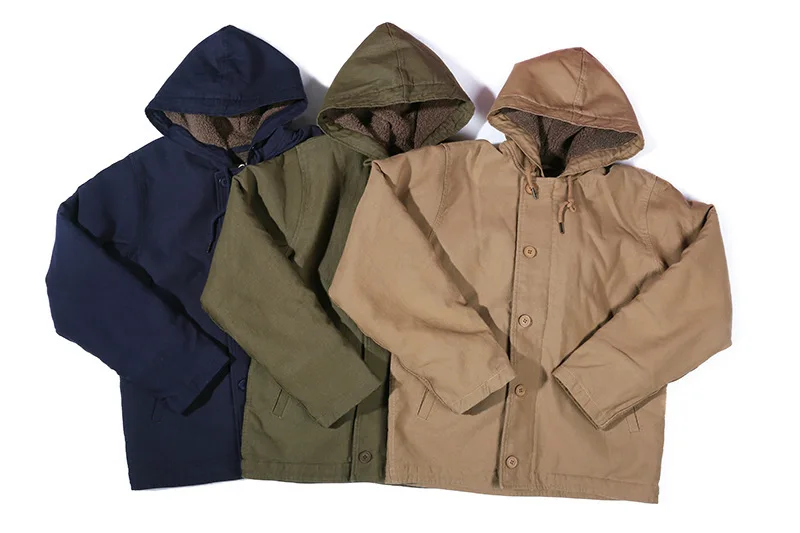 OKONKWO-Kapuzen-Deck jacke Herren Dickes Lamm Fleece Baumwoll mantel Outdoor Trekking Camping Wandern Reise Blazer Werkzeug Marine N-1 N2 – Detail 4