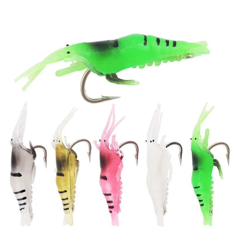 

5Pcs/ Bag Lure With Hook Bionic Simulated Luminous Silica Gel Shrimp Soft Bait 1.2g 4.8cm Artificial Pvc Fake Bait