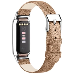 Genuine Leather Adjustable Replacement Wristband - Fitbit Luxe (Bling rose gold)