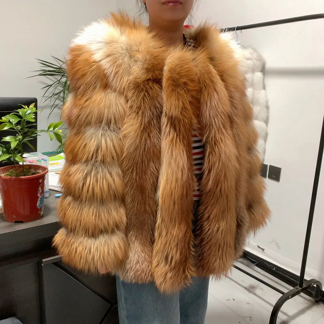 HUA QIU MEI SI Fox Fur Jacket Texture Close-up
