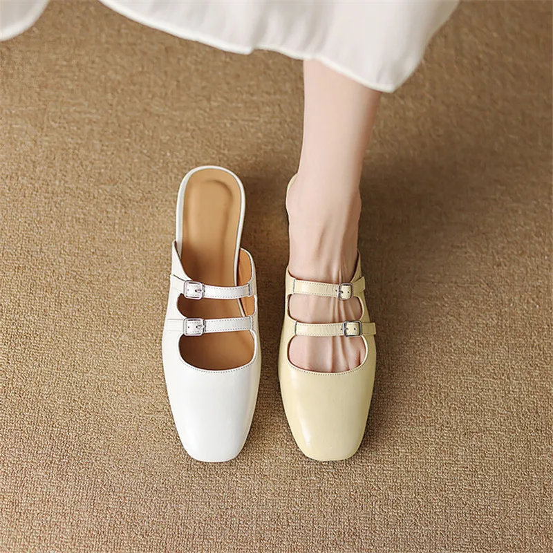 

2023 Summer Women Shoes Mules Shoes for Women Simple Women Slippers Chunky Heel Cover Toe Slippers Ladies Shoes Zapatos De Mujer
