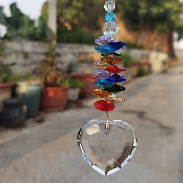 Crystal Suncatcher Fa Otthoni Medál Dekoráció Szívgolyók Prizma Szivárványkészítő Kerti Napsütő Üldöző Színes Gyöngyökkel - Image 5