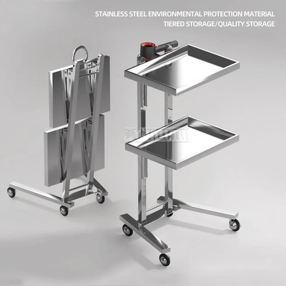 SS304 Beauty salon Mobile Cart foldable Hair Cart with Wheels Salon Storage Multipurpose Trolley for Kitchen Bathroom Spa