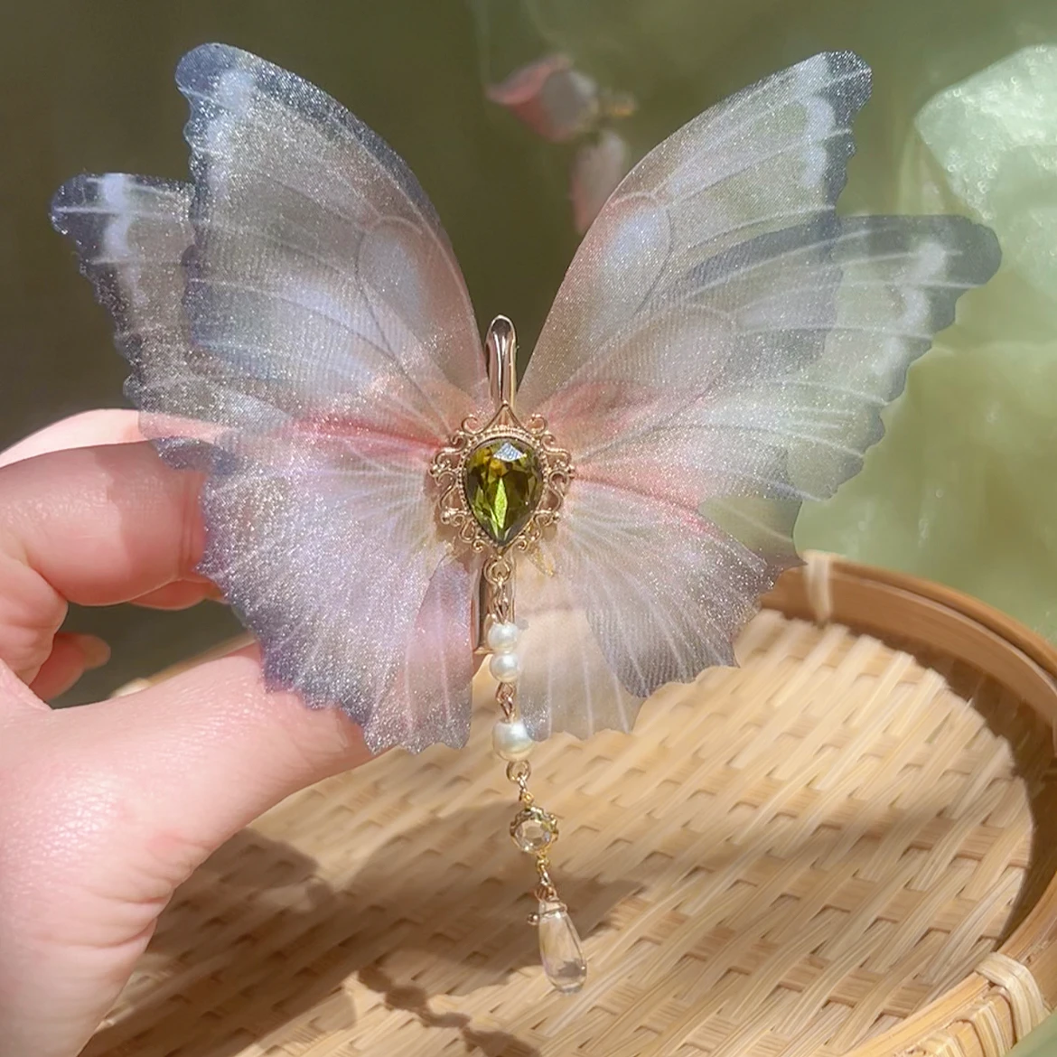 Antique Artificial Silk Butterfly Barrettes Headdress for Han Chinese Clothing Side Clip Hot Printed Pattern Hair Accessories