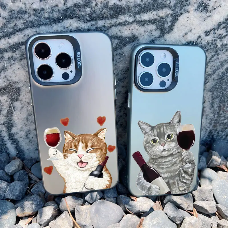 Chic Red Wine Glass & Cute Cat Shockproof Laser Phone Case Cover
