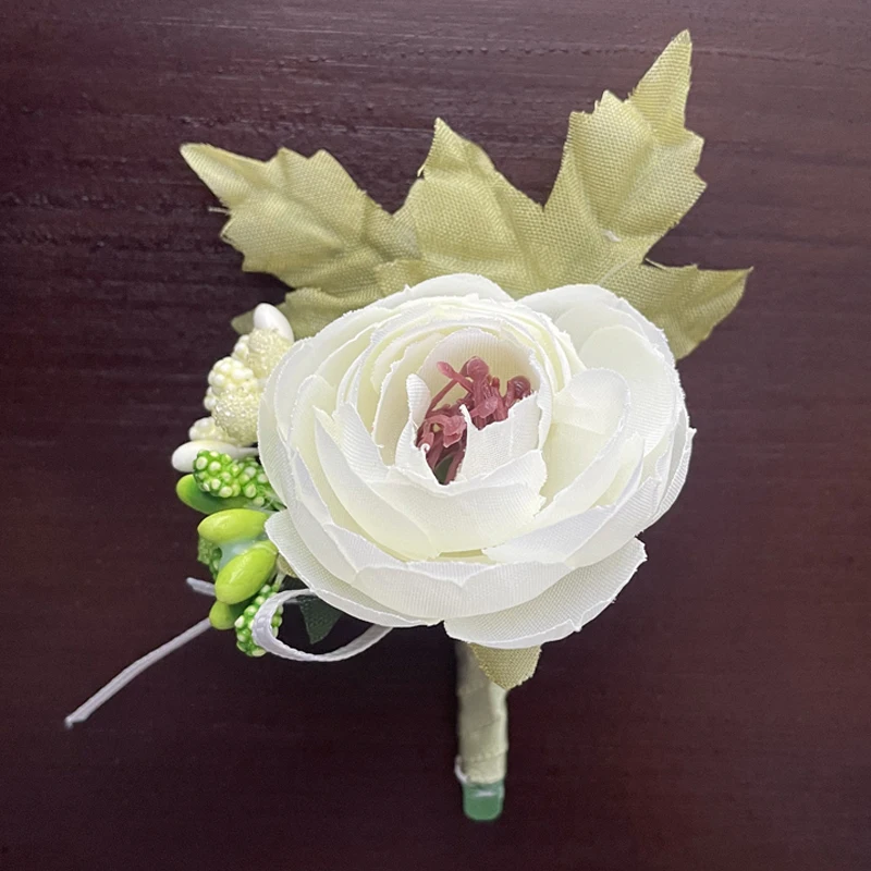 Artificial White Flower Corsage Boutonniere for Boys Girls Wedding Party Meeting Personal Decorations Accessories