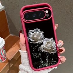 Floral Rose Pattern Shockproof TPU Phone Case - Solid Color, Soft Cover - Google Pixel 8 Pro (A865 Wine Red)
