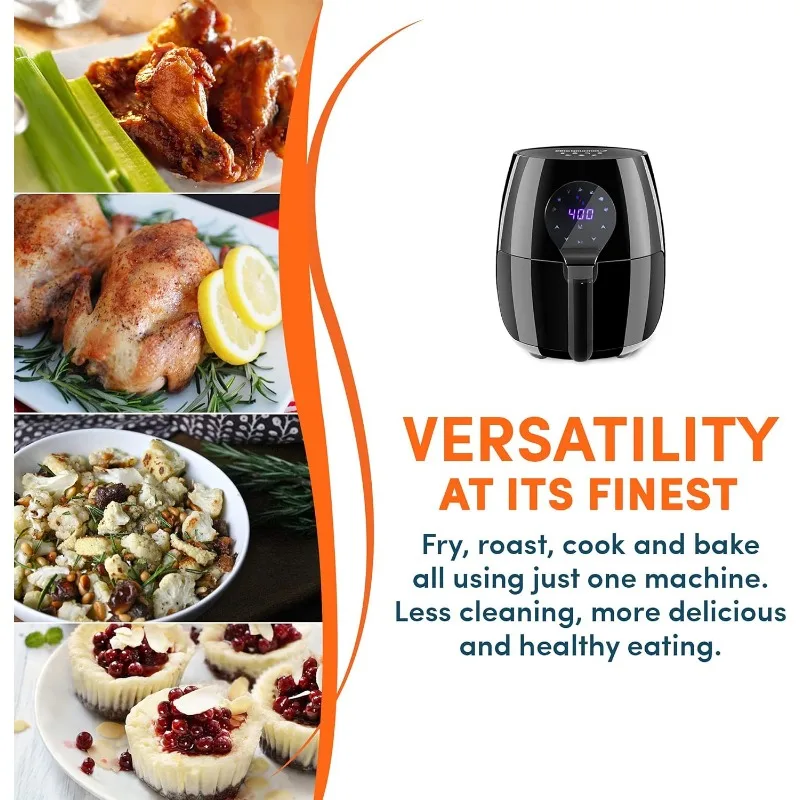 Digital Air Fryer 5.3Qt Hot Air Fryer 7 Menu Functions, Oil-Free Healthy Cooker, Timer and Temperature Control, PFOA/PTFE Free 5