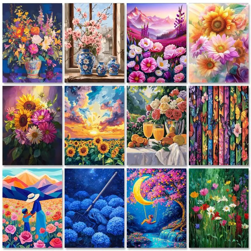 RUOPOTY Diy Painting By Numbers With Frame For Adults Kits Mountain Acrylic Paint On Canvas Flowers Picture By Numbers Diy Gift