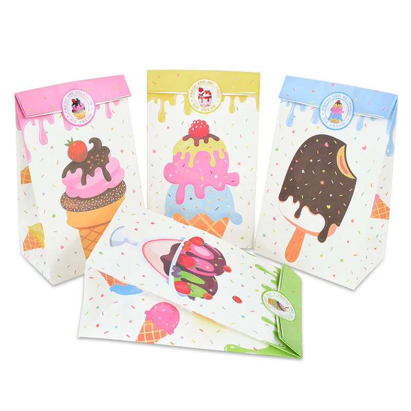 

14pcs/set Baby Shower Summer Ice Cream Theme Party Candy Bag For Children's Day Birthday Party Gifts Packaging Decor Paper Bags