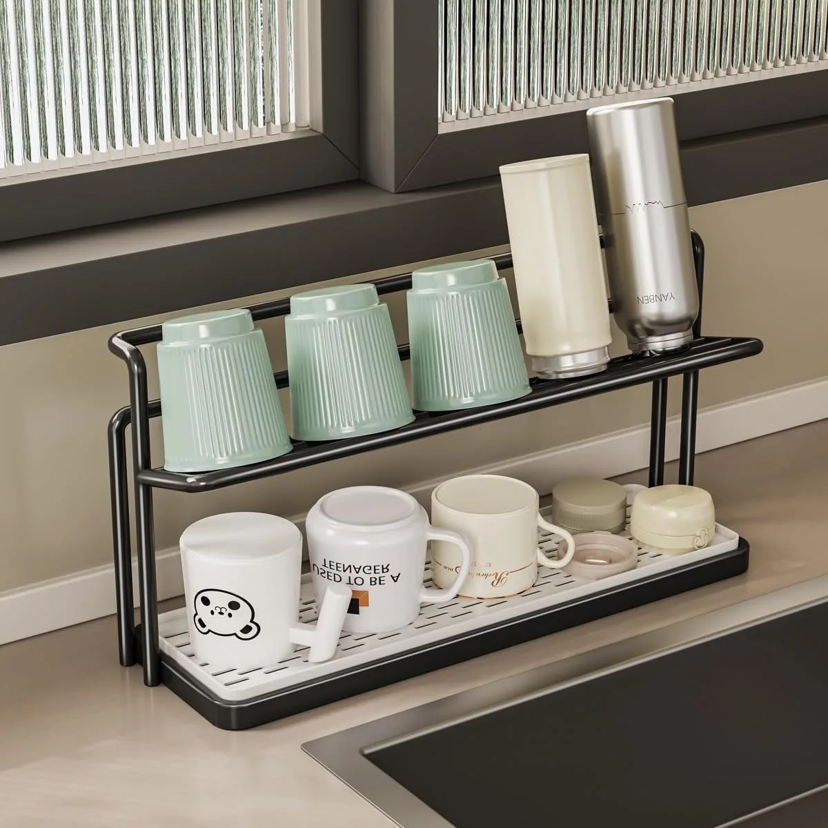 2 layer Bottle Drying Rack Cups Storage Rack Drain Tray Mug Organizer Kitchen Coffee Mug Holder Kitchen Counter kitchen storage rack,dish drying rack